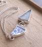Seaglass and pottery triangle pendant, Blue and white pastel necklace - Image 9