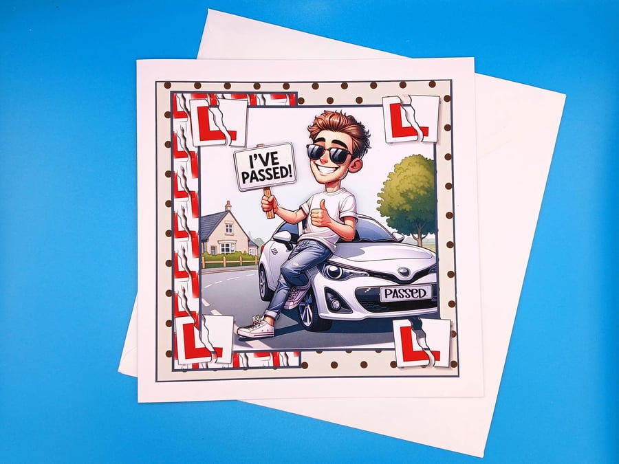 Passing Your Driving Test, Male, Decoupage, 8x8inches, 20x20cms