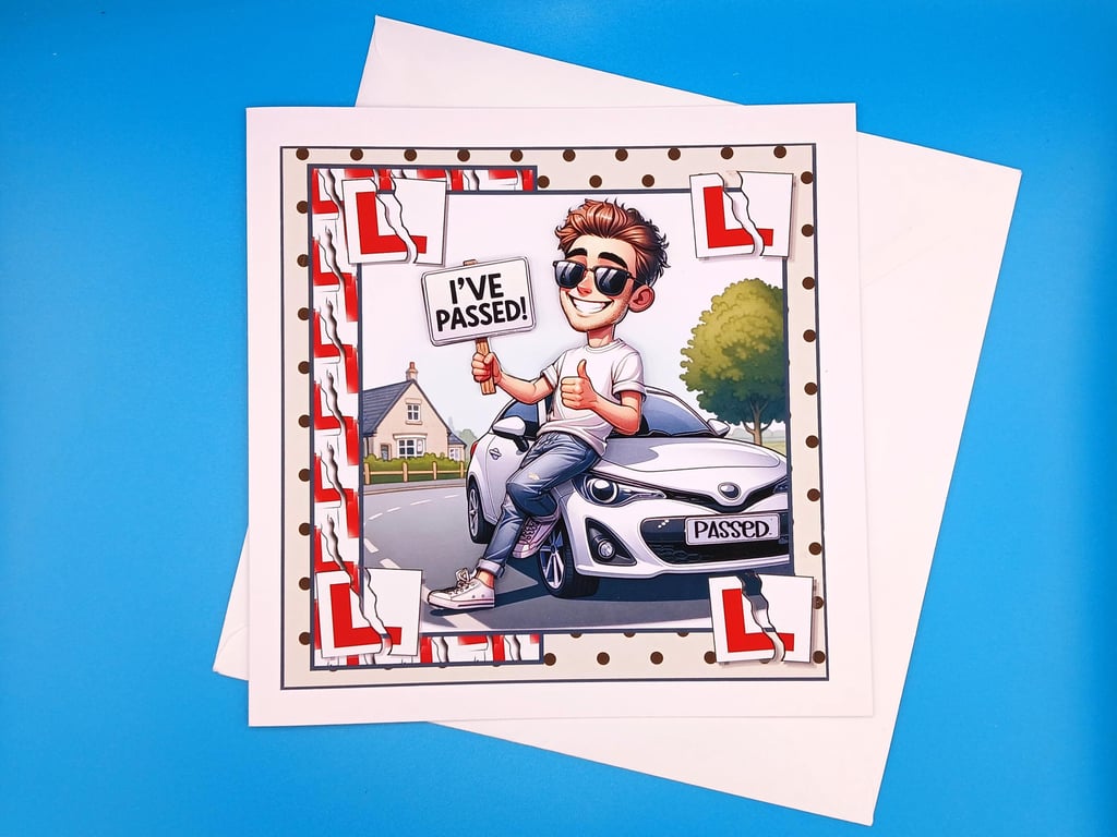 Passing Your Driving Test, Male, Decoupage, 8x8inches, 20x20cms