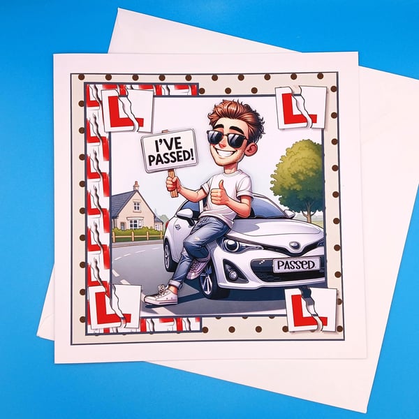 Passing Your Driving Test, Male, Decoupage, 8x8inches, 20x20cms