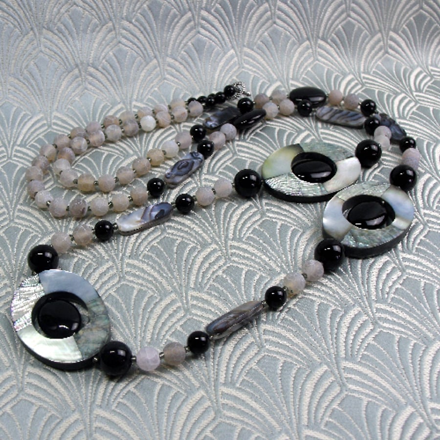 Grey & Black Necklace, Long Chunky Necklace, Grey Black Jewellery CC20
