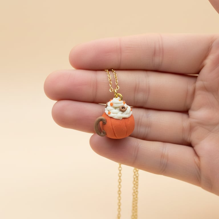 Pumpkin Latte Mug Necklace – Handmade Autumn Charm Pendant