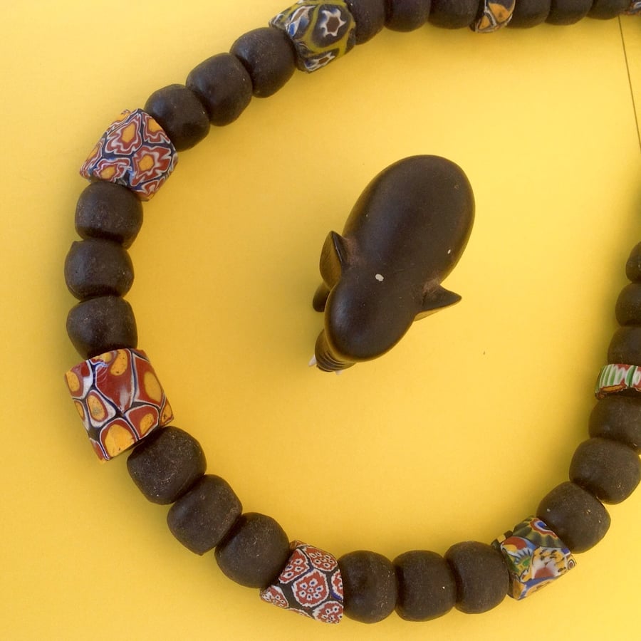 African bead necklace with old and new beads, some very rare.