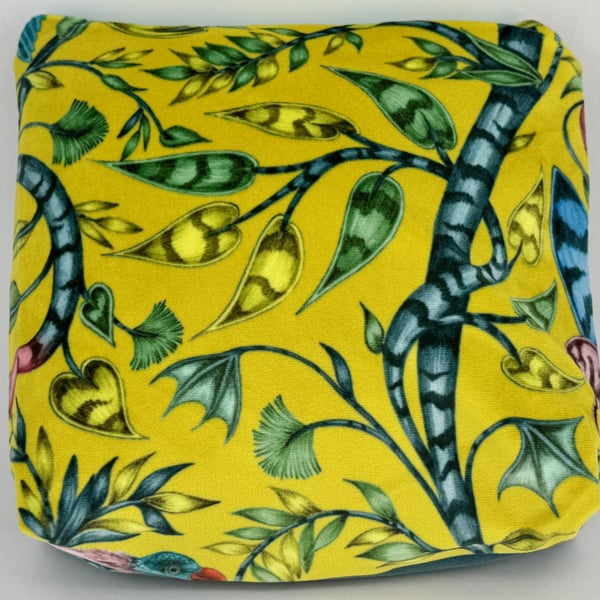 Handmade Emma Shipley velvet fully lined zip purse, yellow exotic tropical desig