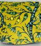 Handmade Emma Shipley velvet fully lined zip purse, yellow exotic tropical desig