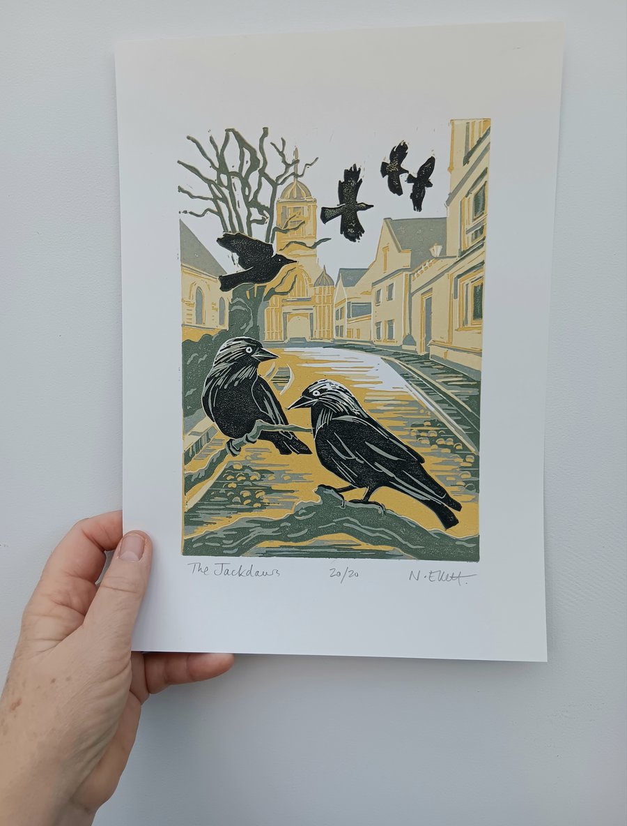 The Jackdaws - linoprint