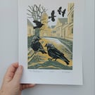 The Jackdaws - linoprint
