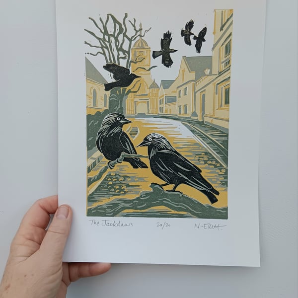 The Jackdaws - linoprint