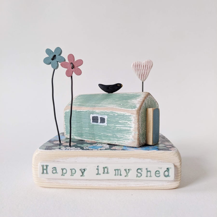 Garden Shed with Heart and Flowers 'Happy in my Shed'