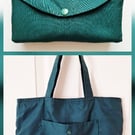 Forest green foldable shopping bag with a drawstring 