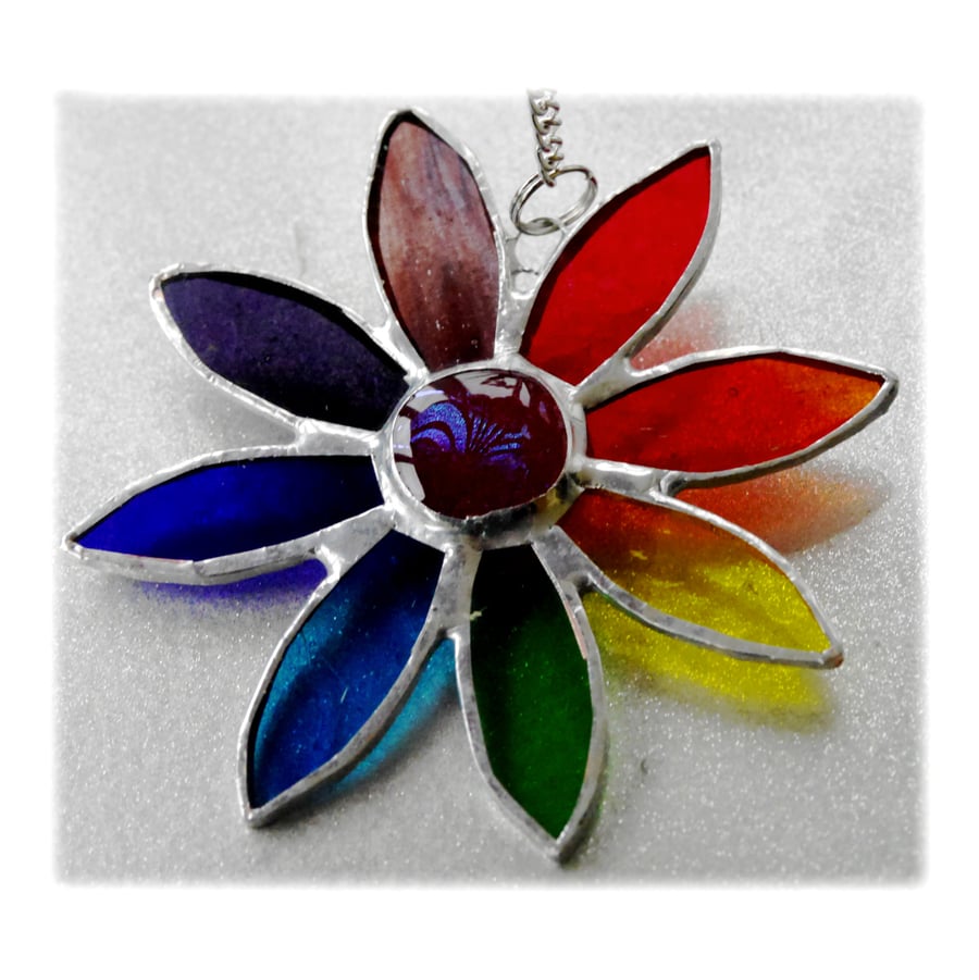 Rainbow Daisy Suncatcher Stained Glass Flower Dichroic 024