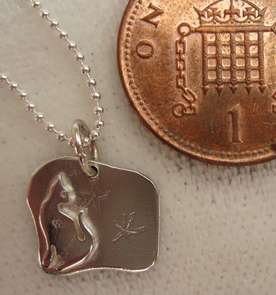 Teeny Little Star Gazing Cat Sterling Silver Pendant hand made by artist maker