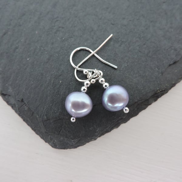 Seconds Sunday   Freshwater Pearl Earrings  Pale Lilac  and Silver 