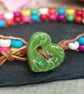Multicoloured howlite bead and leather bracelet with green ceramic heart button - Image 6