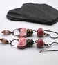 pink lampwork glass, copper and ceramic earrings - Image 3