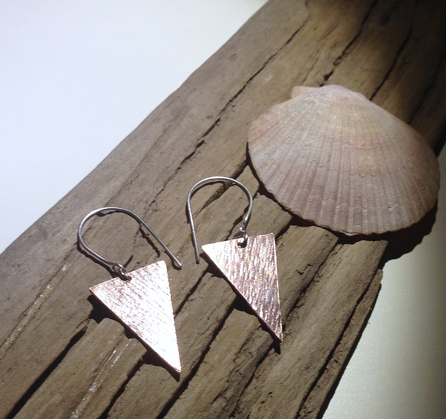 Copper Triangular Drop Earrings (ERCUDGTR3) - UK Free Post