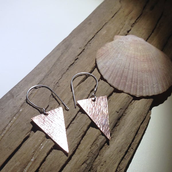 Copper Triangular Drop Earrings (ERCUDGTR3) - UK Free Post