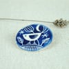 Round Ceramic Bird Brooch (Dark Blue)