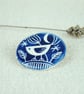 Round Ceramic Bird Brooch (Dark Blue) - Image 1