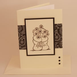 Handmade any occasion greetings card - Forever Friends bear with flowers