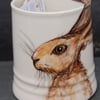 hare mug, hand painted, earthenware