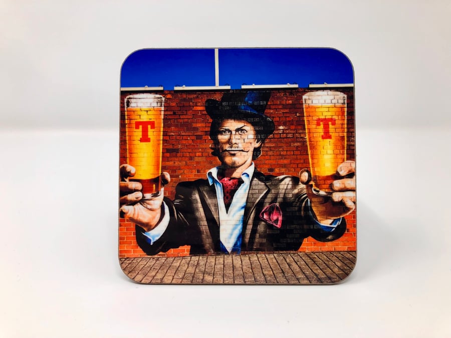 ‘Tennent’s Pints guy’ Glasgow high gloss coaster 