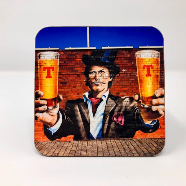 ‘Tennent’s Pints guy’ Glasgow high gloss coaster 