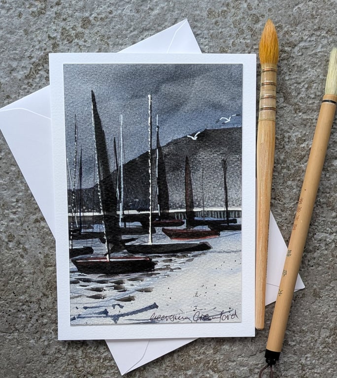 Sail Boats. Blank Card. Original Watercolour 260189