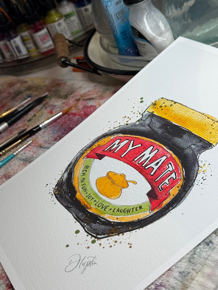 Hand Finished Watercolour A4 Art Print - Marmite My Mate
