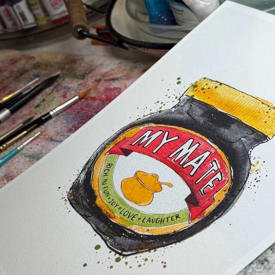 Hand Finished Watercolour A4 Art Print - Marmite My Mate