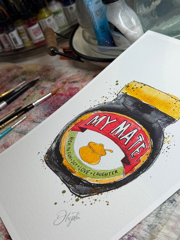 Hand Finished Watercolour A4 Art Print - Marmite My Mate
