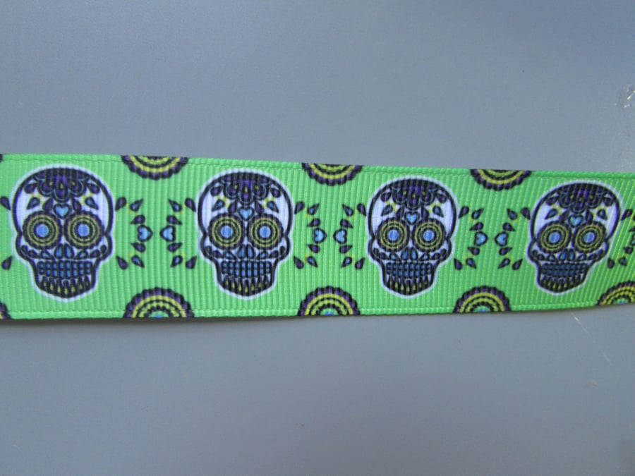 Sugar Skulls Day of the Dead Calaveras Grosgrain Ribbon x 1 metre