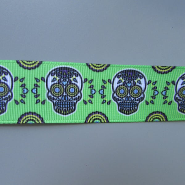 Sugar Skulls Day of the Dead Calaveras Grosgrain Ribbon x 1 metre