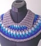 Knitted Collar, Cowl, Neckwarmer, Handspun Merino Wool, Grey, Blue,Turquoise - Image 2