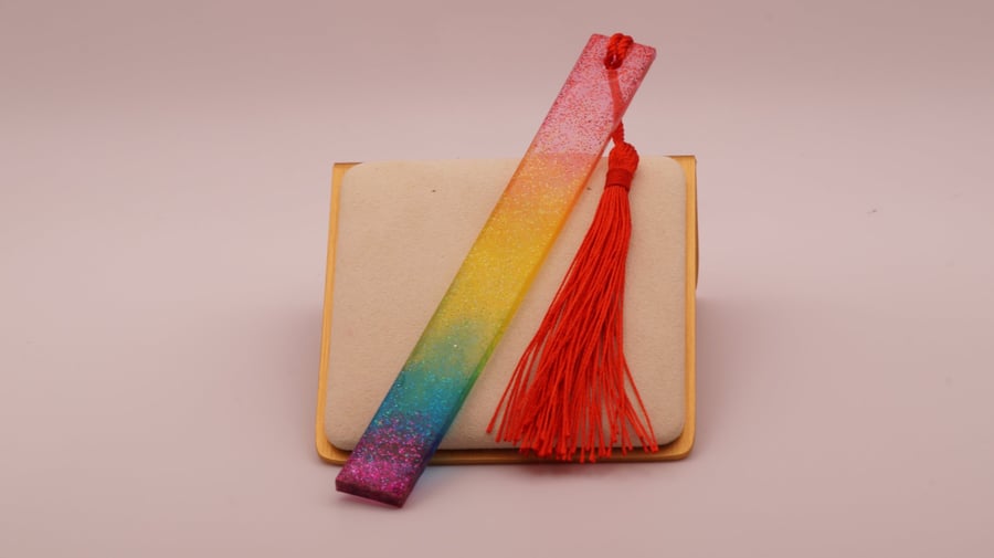 Rainbow Glitter Resin Bookmark