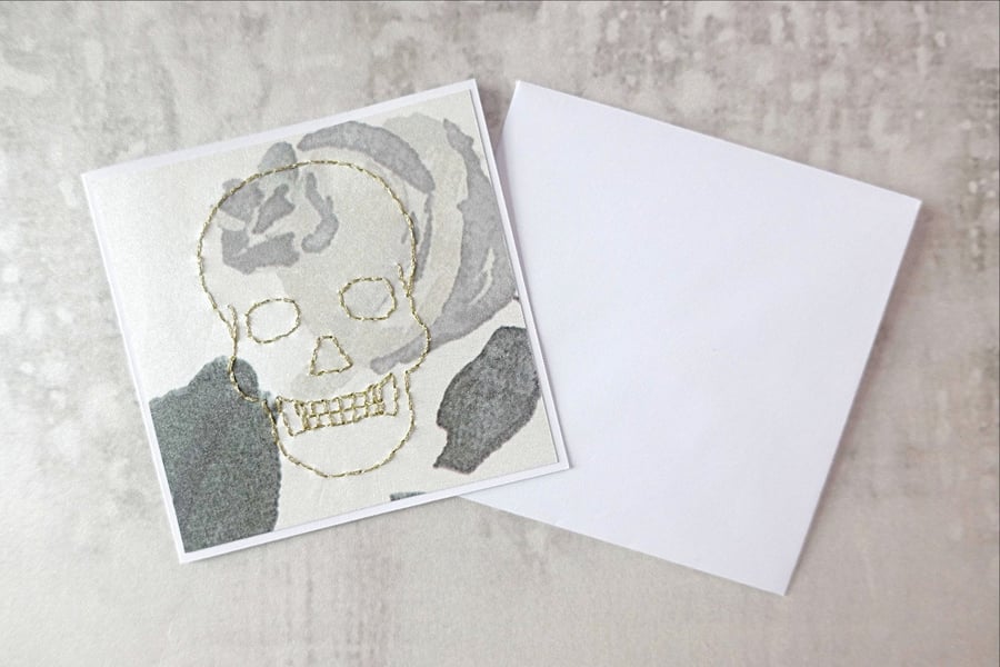 SALE Hand Stitched Gold Skull Card