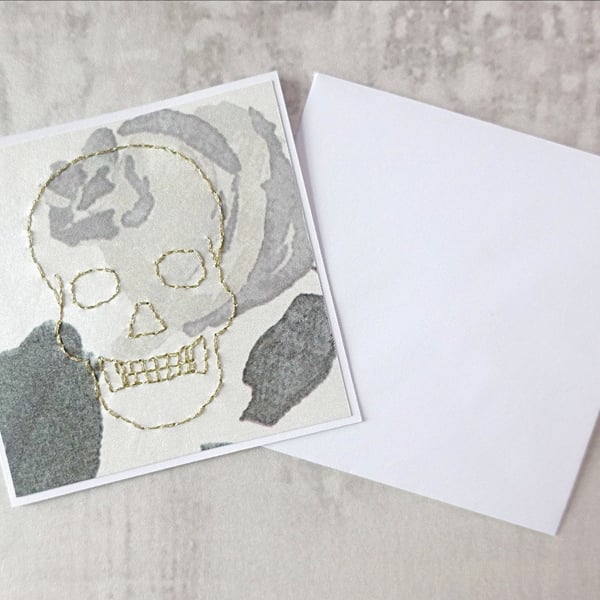 SALE Hand Stitched Gold Skull Card