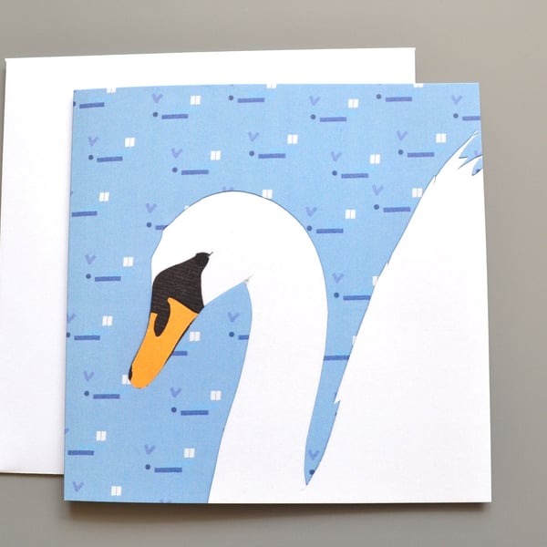 Swan blank or birthday card with patterned background