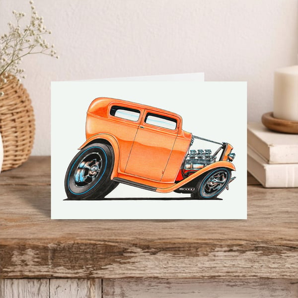 American Hot Rod Greeting Card: Detailed Custom Car Illustration (407)