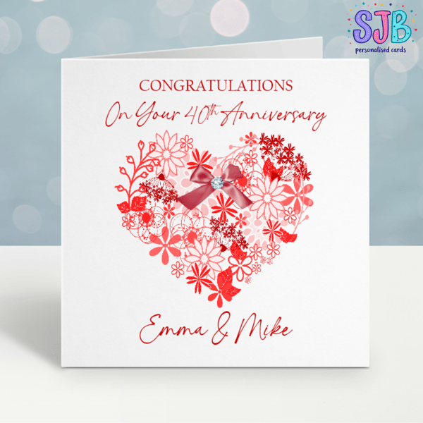 Handmade Personalised 40th Ruby Wedding Anniversary Card