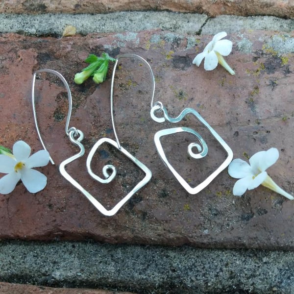 Square silver wire earrings