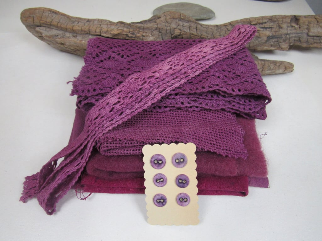 Deep Pink Natural Dye Fabric Pack Cotton Silk Lace