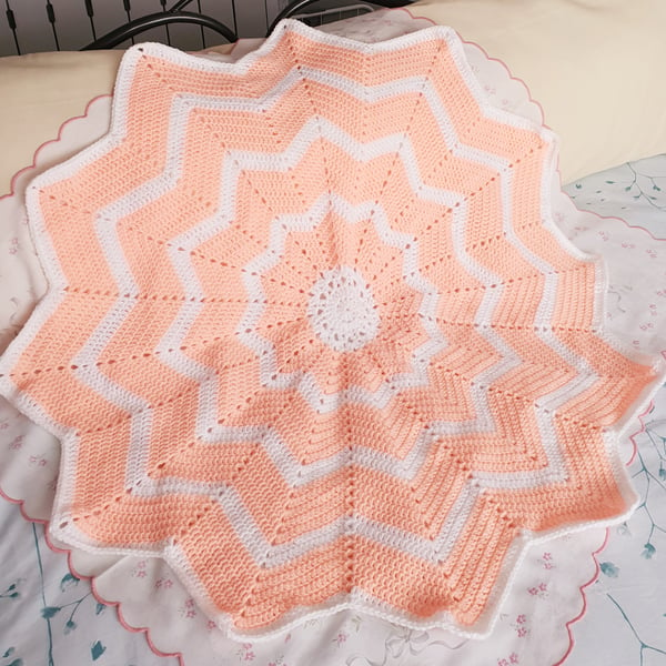Peach and white Star crochet blanket 