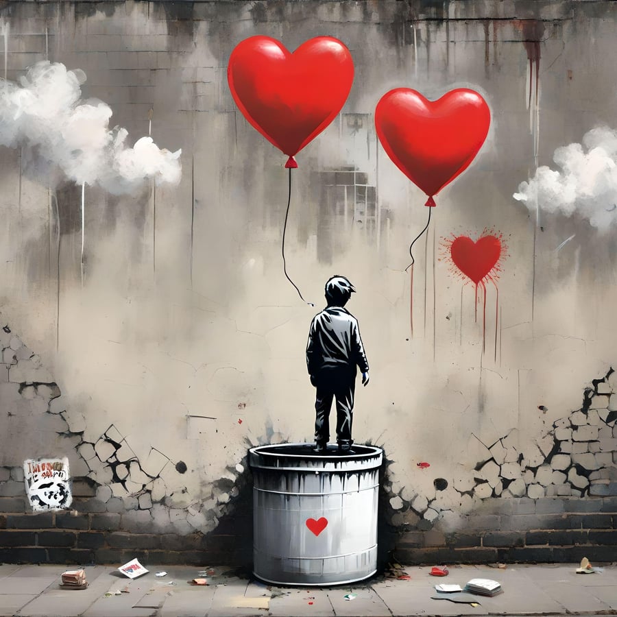 Digital Download of Boy with Heart Balloon Urban Art Print 