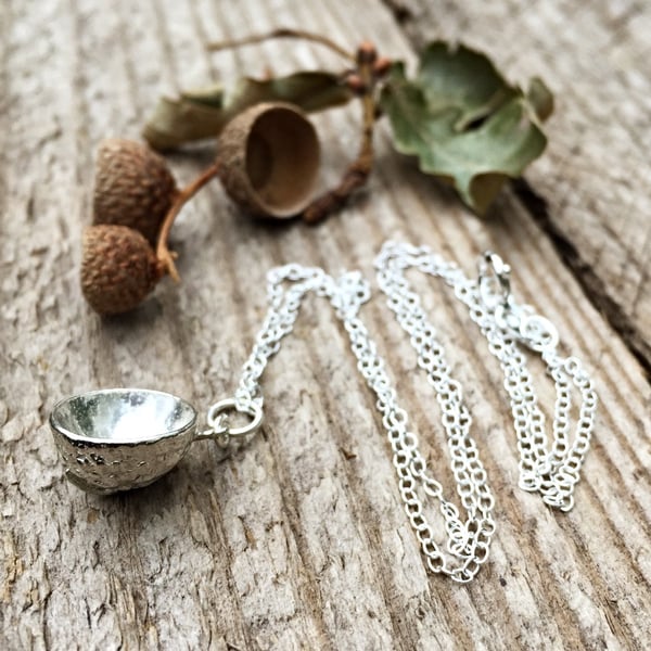 Sterling silver acorn necklace - gift for her