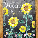 Bluetit & Sunflowers Hand-painted Welsh Slate Welcome Sign