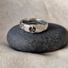 Sterling silver textured ring Size T Claw set black Cubic Zirconia Handmade