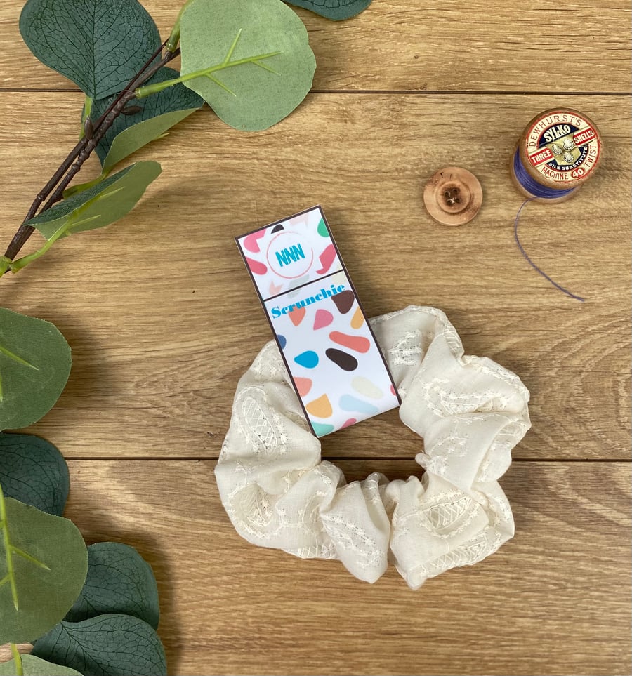 Cream Broderie Anglaise XL Scrunchie, hair tie