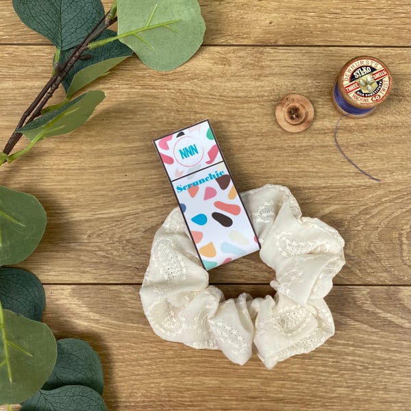 Cream Broderie Anglaise XL Scrunchie, hair tie
