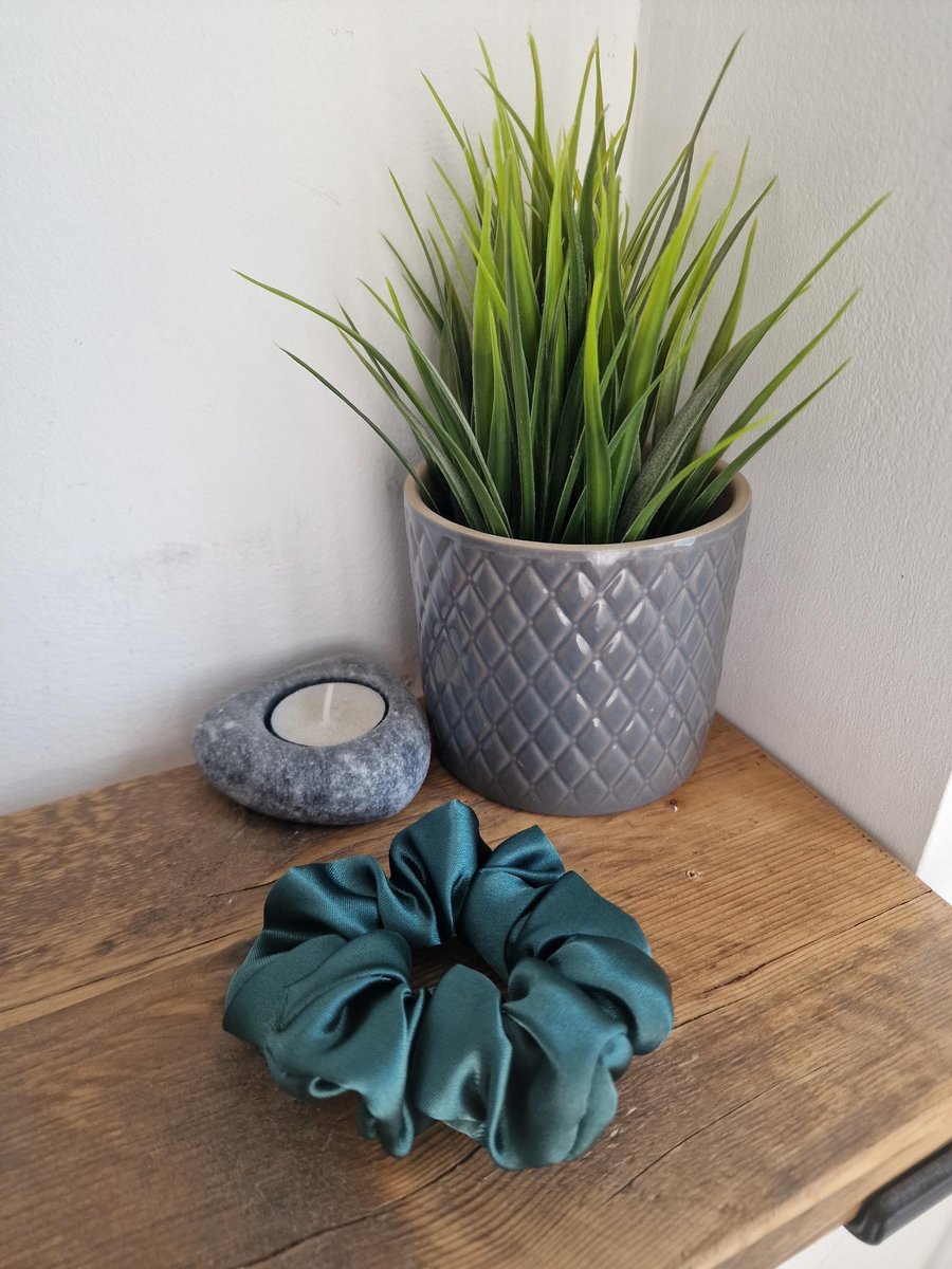 Handmade Bottle Green Satin Scrunchie - Classic Size